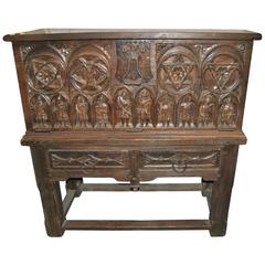 19th Century Carved English Oak Drop Front Cabinet 7