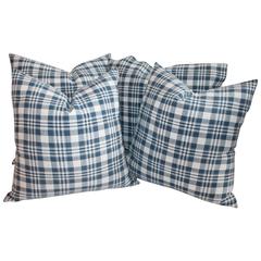 19th Century Blue and White Homespun Linen Pillows 8