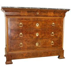 Louise Philippe Burl Walnut Commode with Marble Top