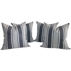 Retro Set of Four Wide Striped 19th Century Ticking Pillows