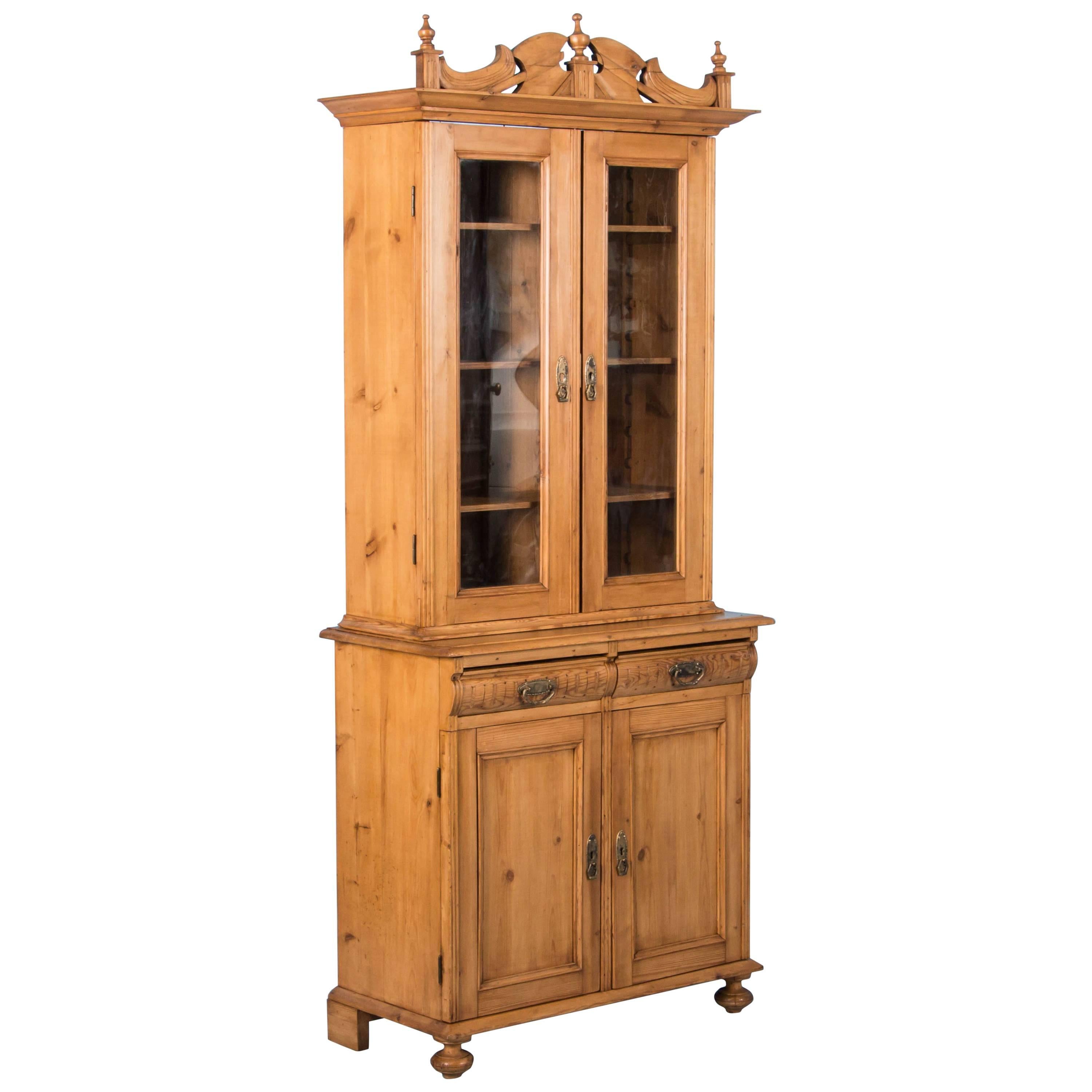Tall Antique 19th Century Pine Bookcase Cabinet from Denmark