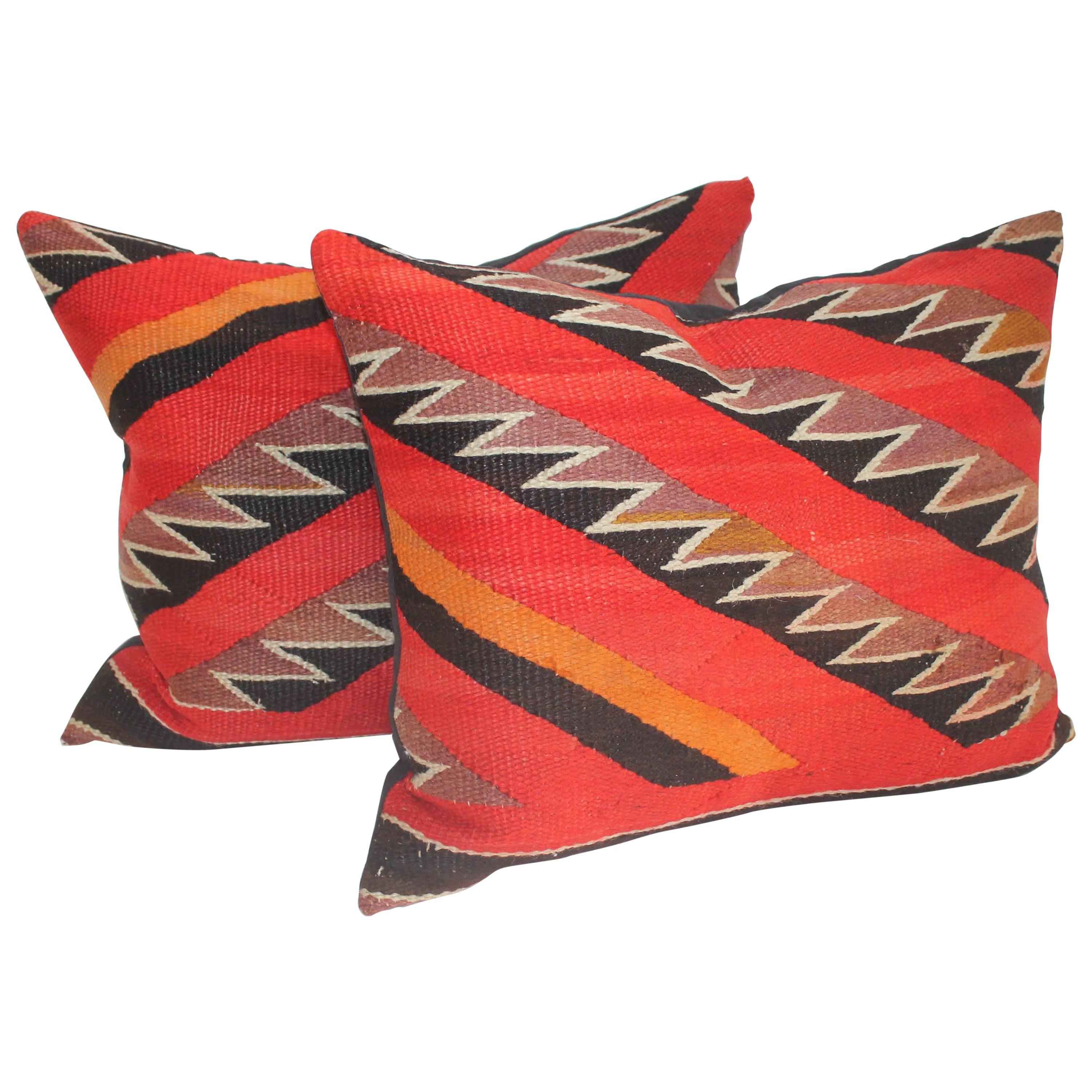 Pair of 19thc Century Sawtooth Pattern Navajo Pillows