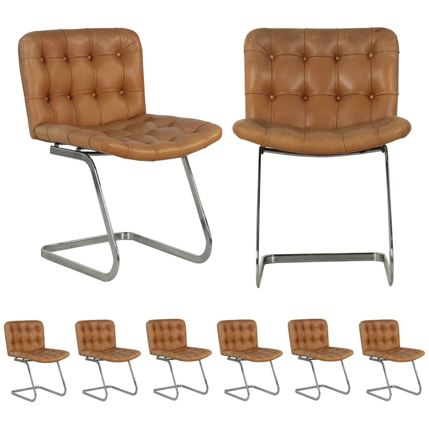 Set of Eight Robert Haussmann for Stendig Chrome and Leather Dining Chairs