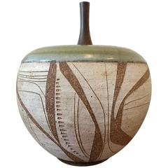 Joel Edwards Ceramic Pot with Custom Walnut Lid, California, 1960s