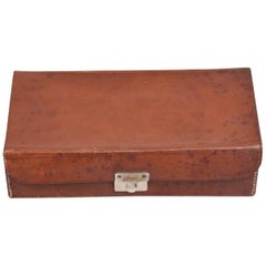 Mid-Century Modern Saddle Leather Box with Lock