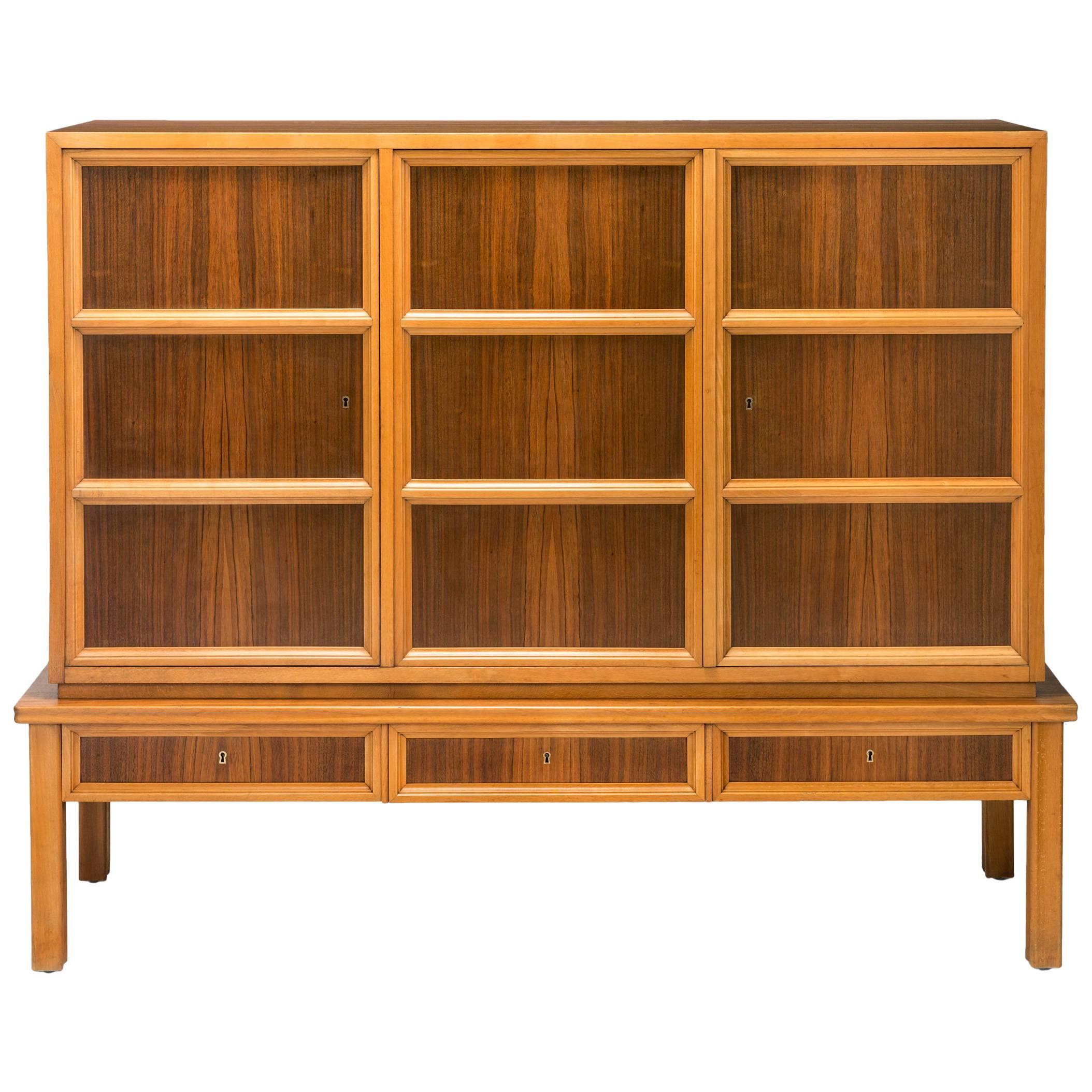 Oscar Nilsson, Attributed, Swedish Walnut and Beech Cabinet For Sale