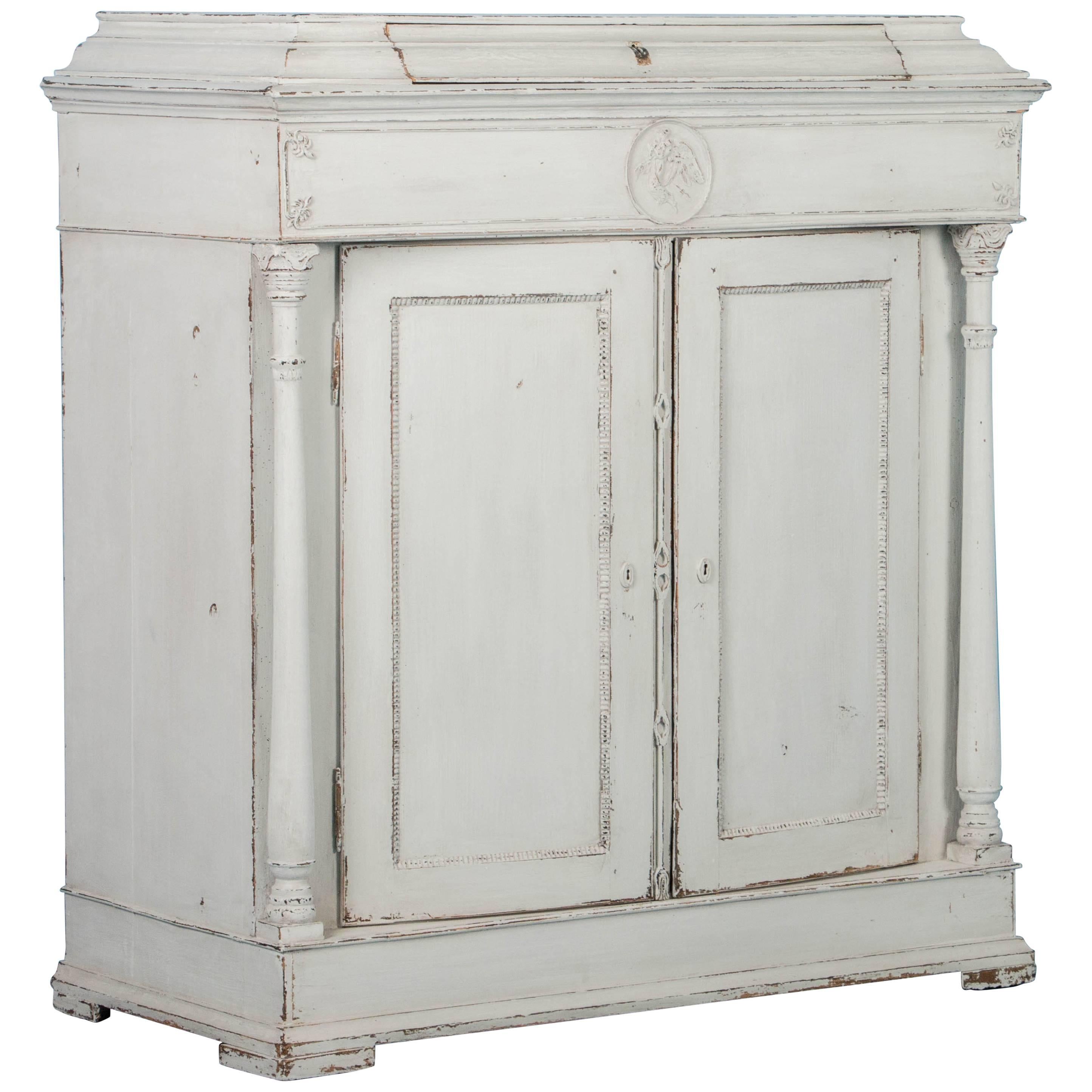 Antique 19th Century Light Gray Swedish Neoclassical Two-Door Cabinet