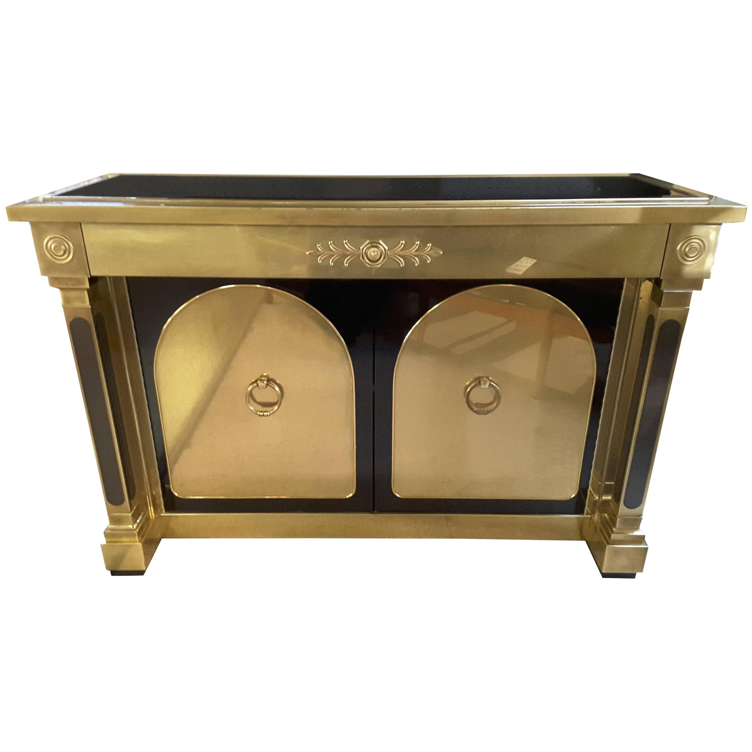 Exceptional Mastercraft Brass, Laminate and Glass Sideboard For Sale