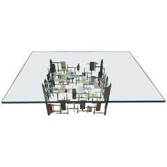 Favoloso tavolino da caffè a chiodo in metallo misto stile Silas Seandel del metà del secolo scorso