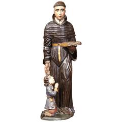 17th Century Italian Carved Polychrome Statue of Saint Nicholas with Youngster 11