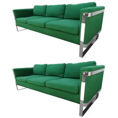 Excellent Pair of Milo Baughman style Chrome Flatbar Sofas, Mid-Century Modern 6