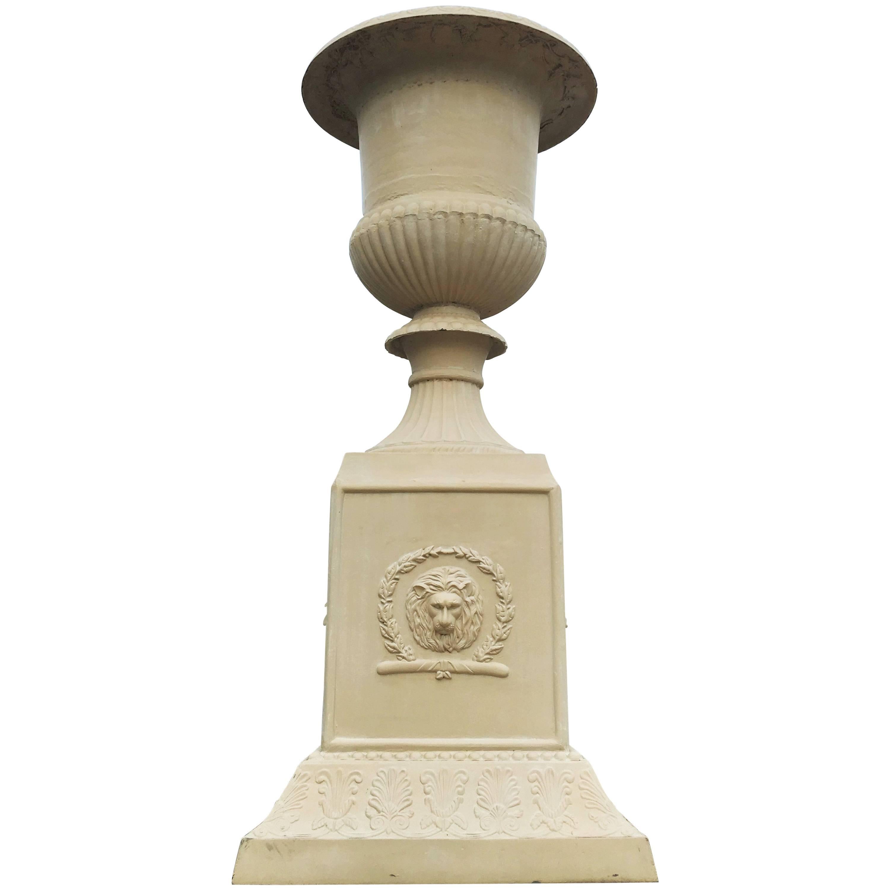 Extravagant Classic Cast Iron Urn on Plinth For Sale