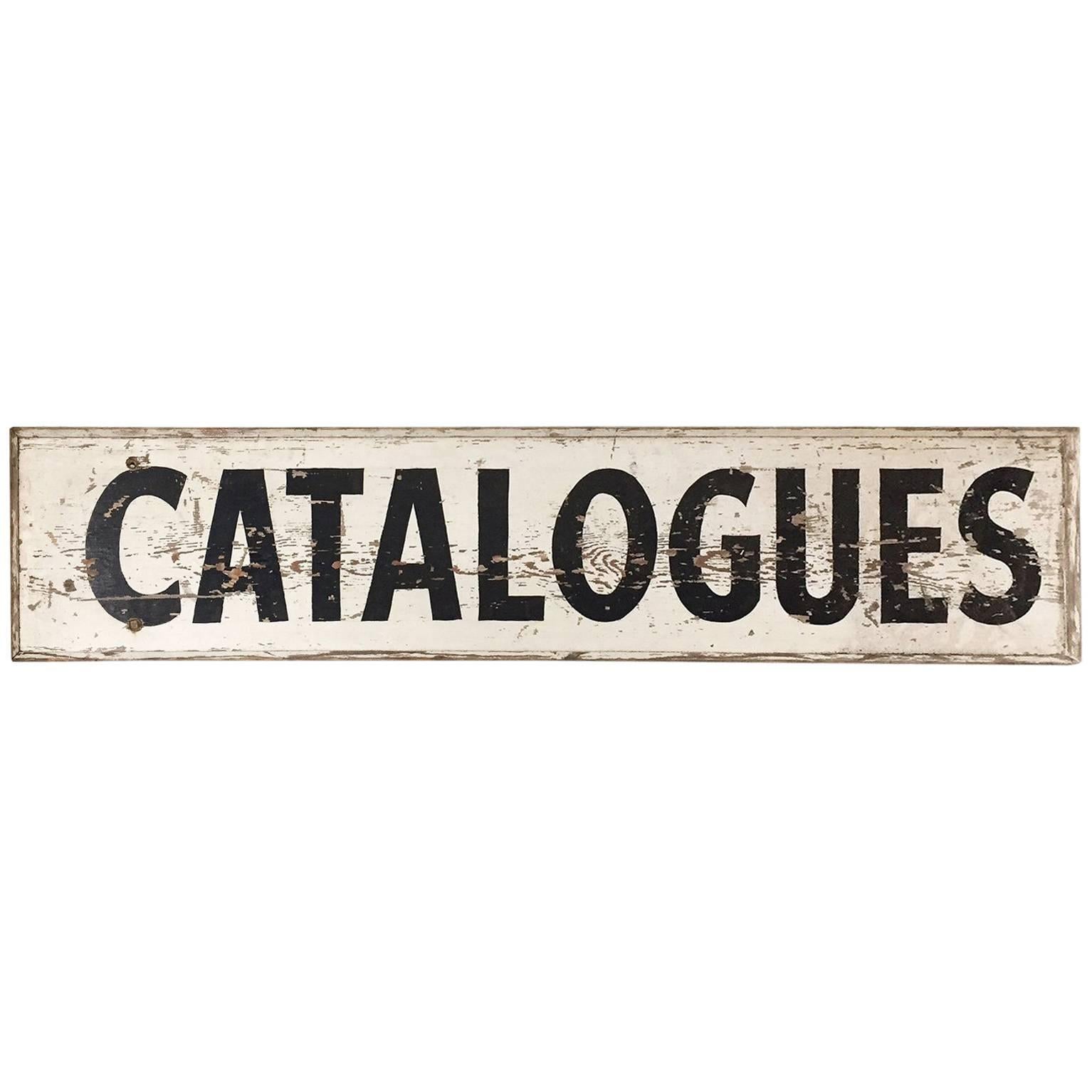Vintage Large Auction Room Hand-Painted Wooden Catalogues Sign For Sale