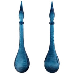 Pair of Very Tall Turquoise Decanters, Venini Style, 1960s-1970s