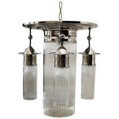 Antique Art Deco Nickel Ceiling Lamp with Glass Sticks