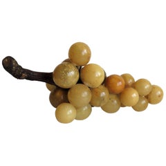 Alabaster Stone Grape Cluster Table Decoration Wood Stem, Italian Circa 1920