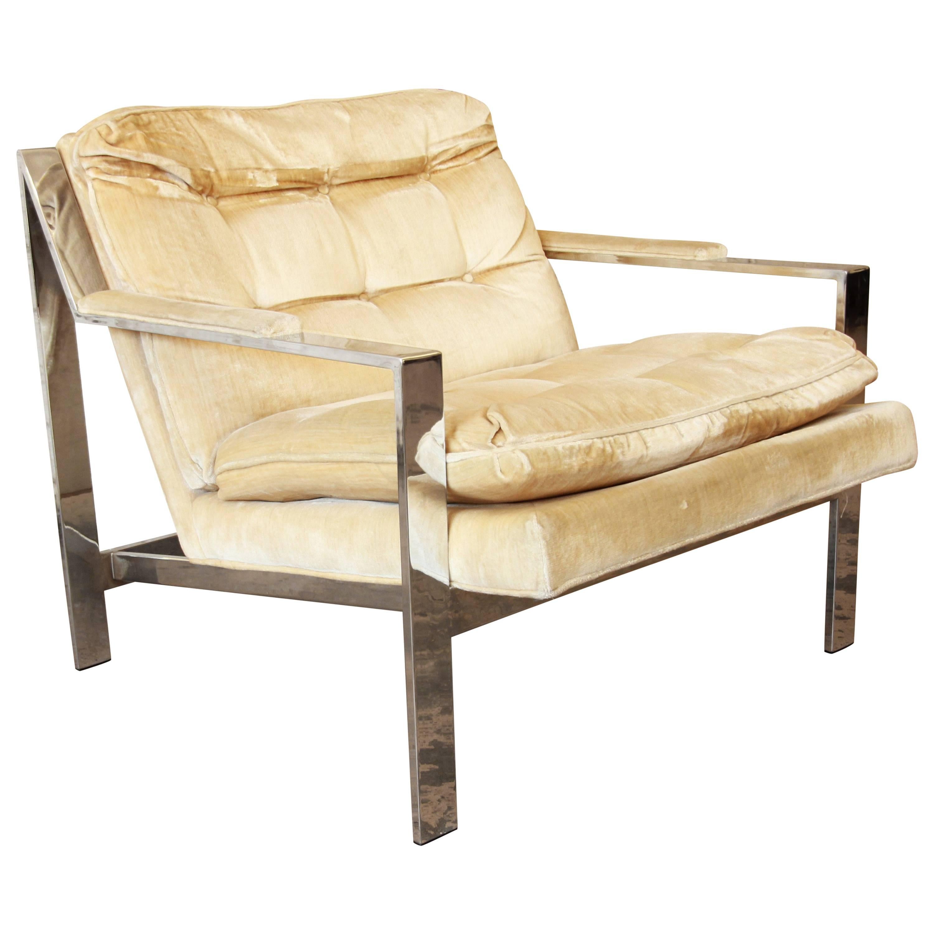 Milo Baughman Style Mid-Century Modern Chrome Club Lounge Chair by Cy Mann