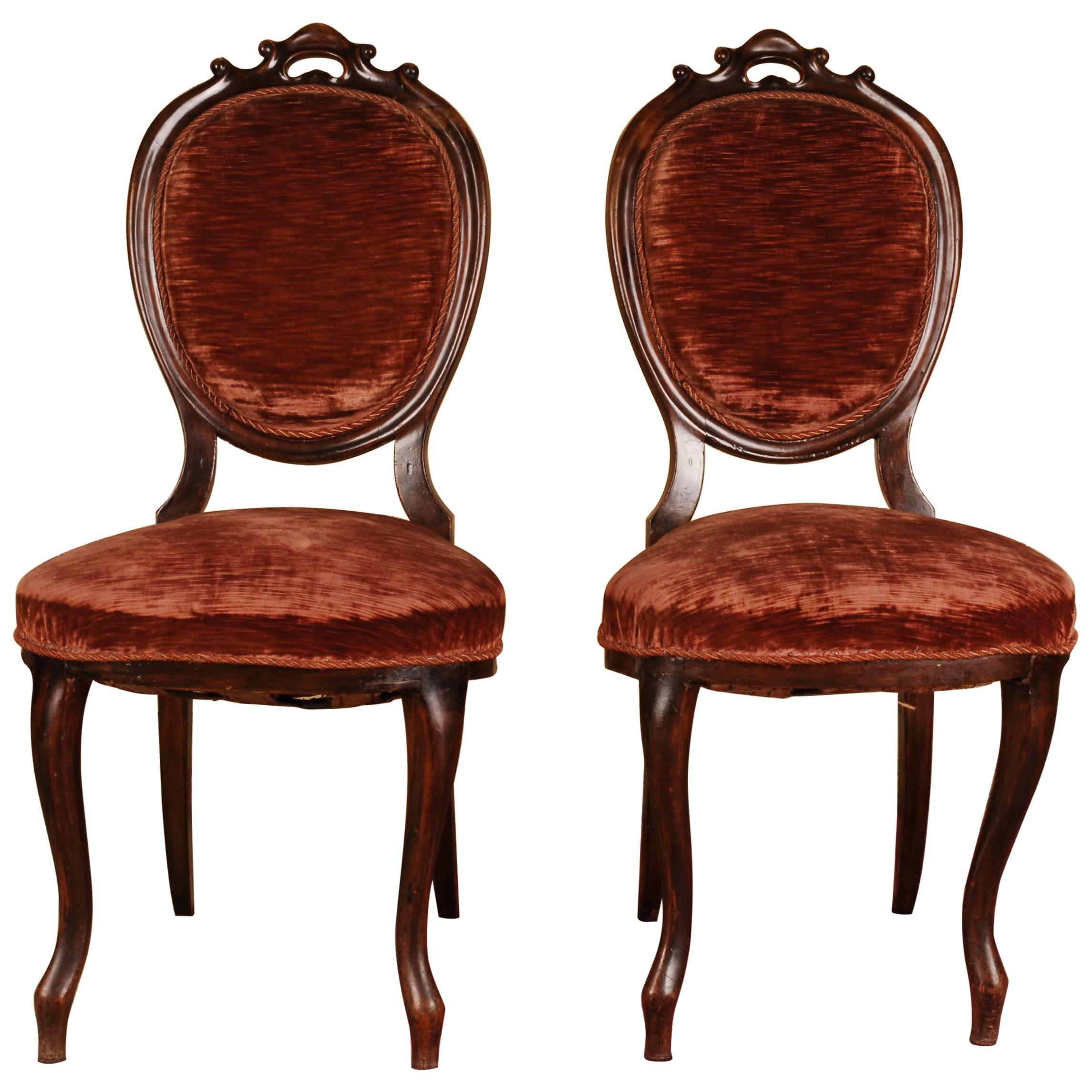 19th Century Two Antique Louis Philippe Chairs made from massive Walnut Wood