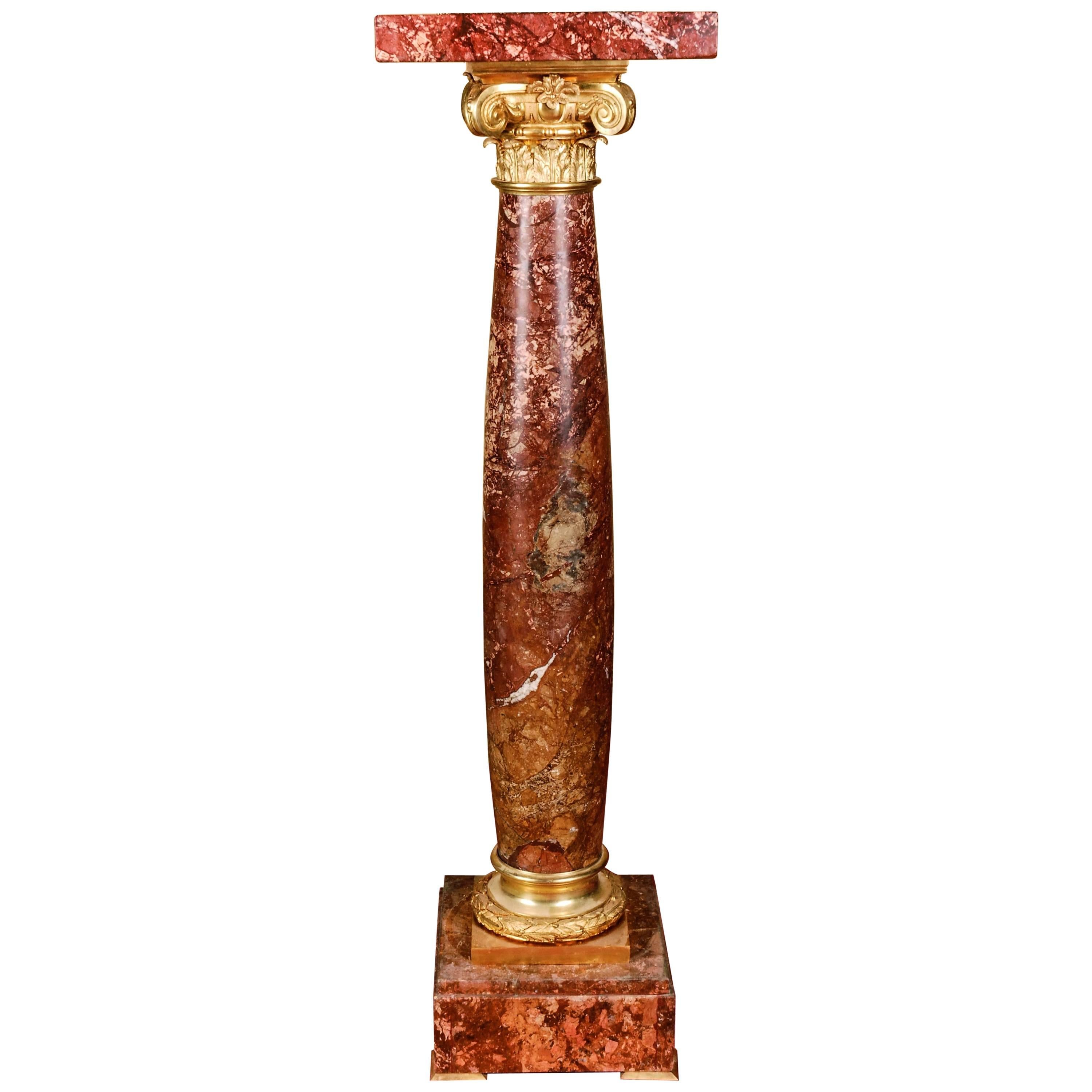 20th Century Ornamental Marble Column in Classicism Style Bordeaux Red Color For Sale