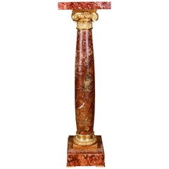 Vintage 20th Century Ornamental Marble Column in Classicism Style Bordeaux Red Color