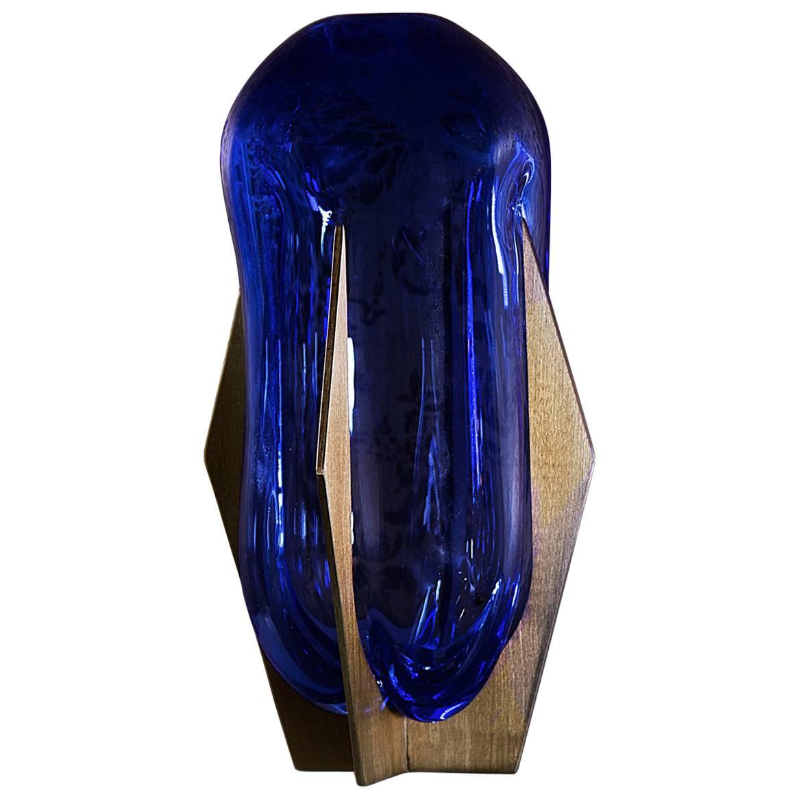 Venturi Pumpkin Blue Unique Vase, Murano Glass and Metal by Lara Bohinc