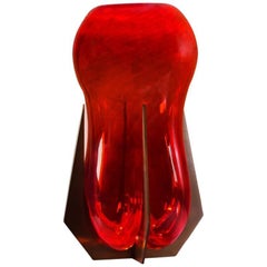 Venturi Pumpkin Red Unique Vase, Murano Glass and Metal by Lara Bohinc