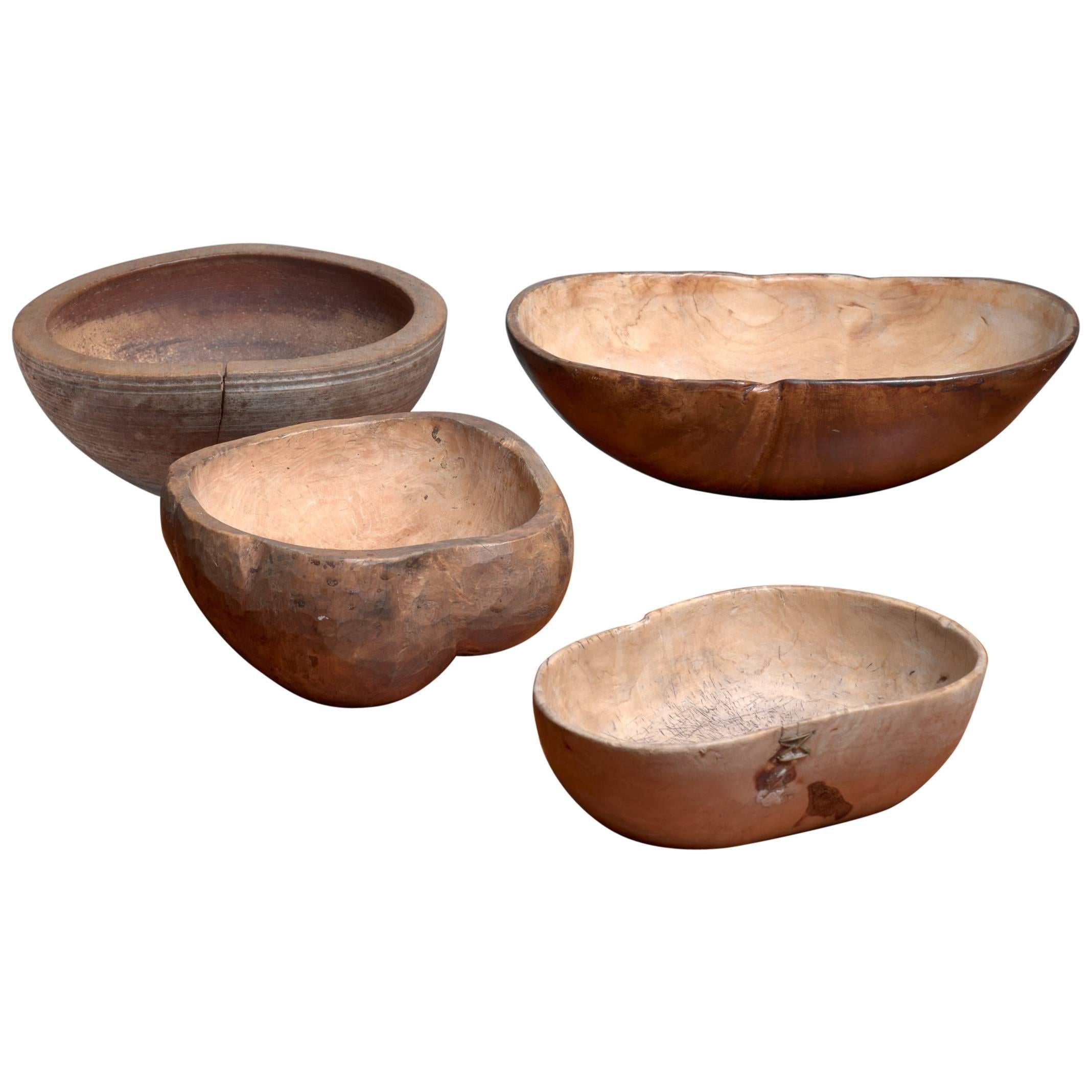 Four Wooden Folk Art Bowls from Sweden, 19th Century For Sale