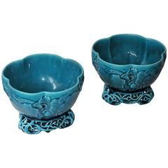 Théodore Deck Persian Blue Enamelled Faience Pair of Cups, circa 1880
