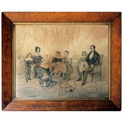 Antique Good Pencil & Charcoal Family Portrait; The Family of Sir Jean de Veulle