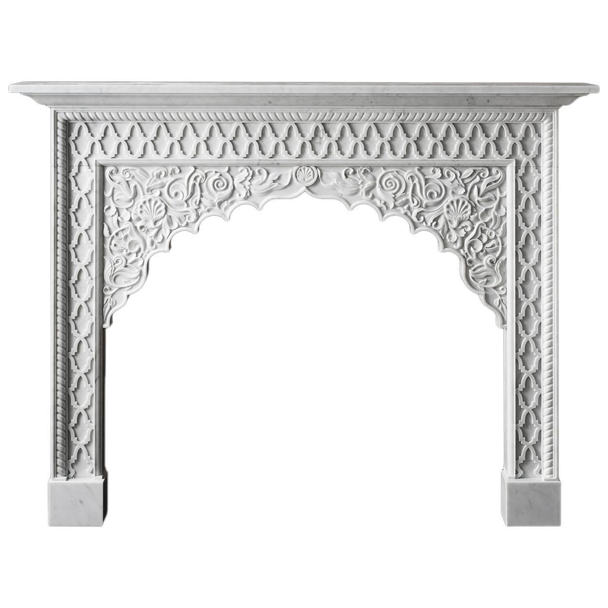 21st Century Reproduction Moroccan Mantel Carved in Marble
