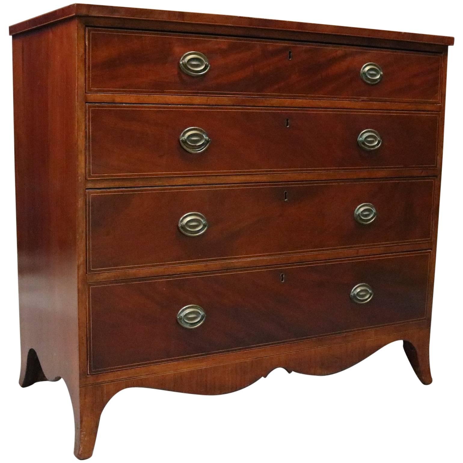 Antique English Flame Mahogany Hepplewhite Inlaid Banded Chest of Drawers