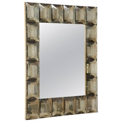 Contemporary Diamond Pattern Murano Smoked Glass Mirror, in Stock