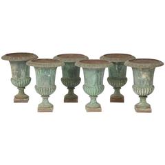 Rare Set of Six Cast Iron Garden Urns 10