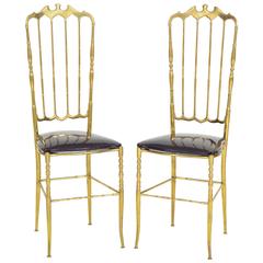 Pair of 1960s Chiavari Chairs with Plum Patent Leather Seats