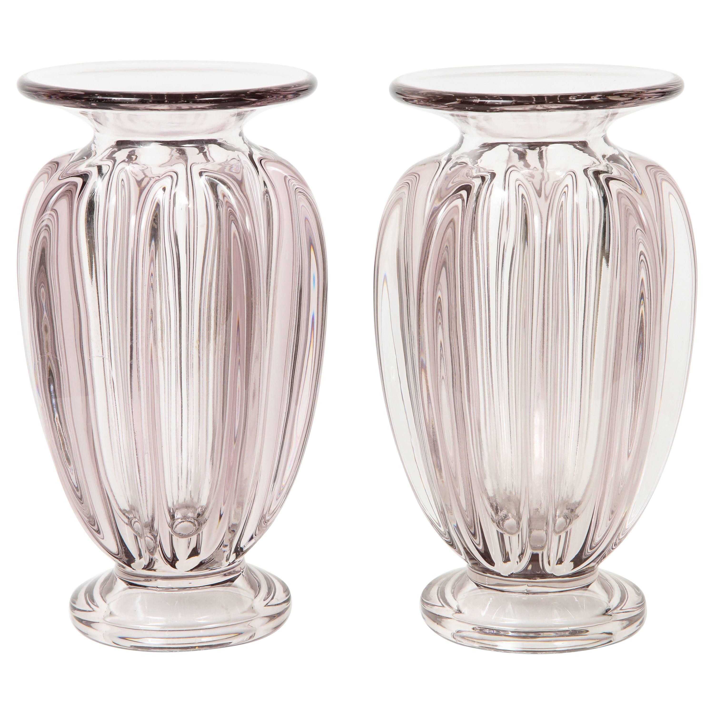 Pair of French D'avesn, Glass Vases, 1950s