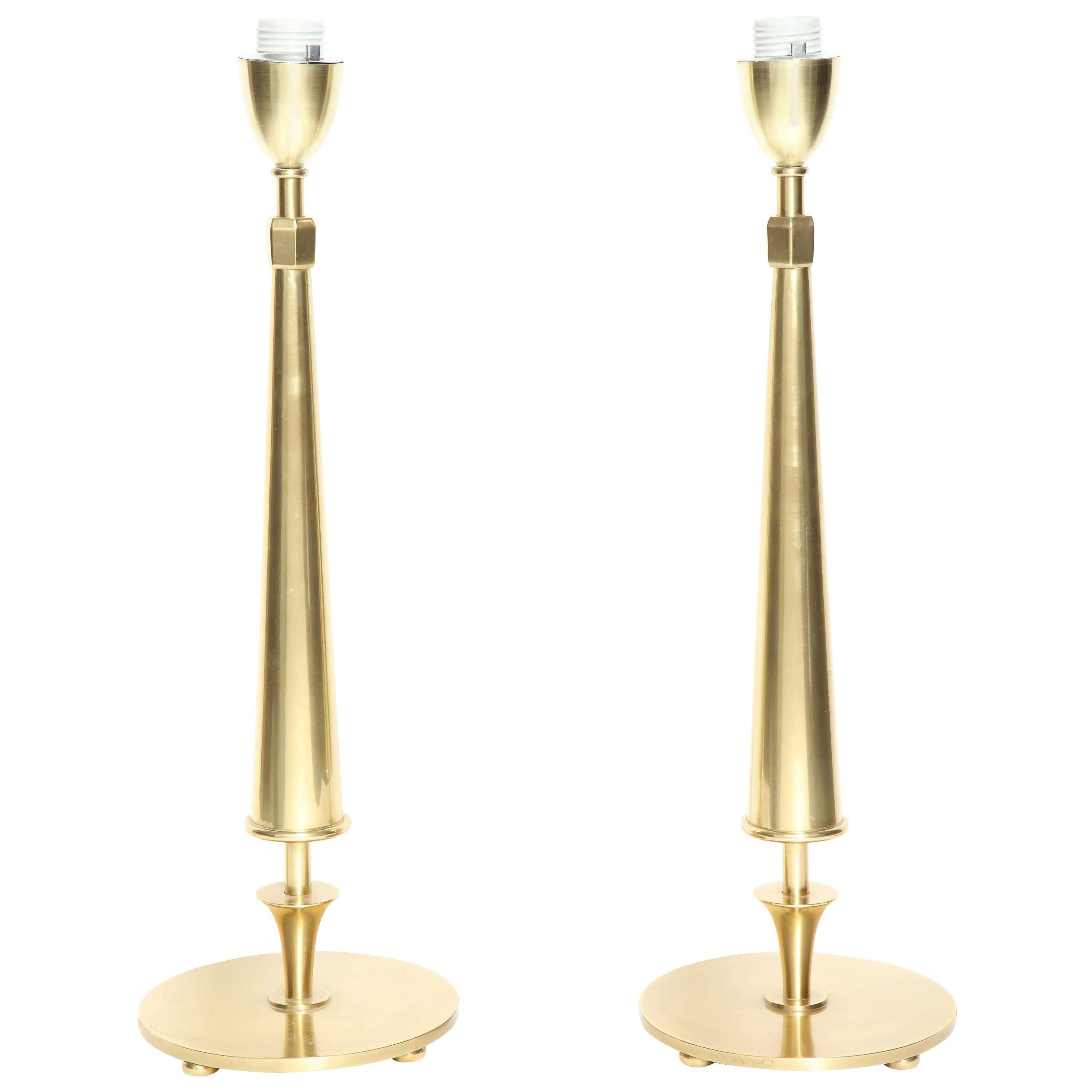 Pair of Brass Conical Lamps For Sale