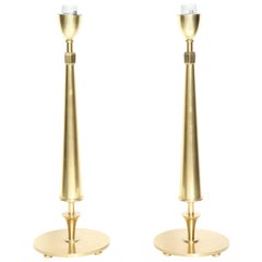 Pair of Brass Conical Lamps