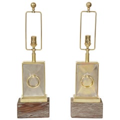 Pair of Brass and Nickel Lamps by James Mont