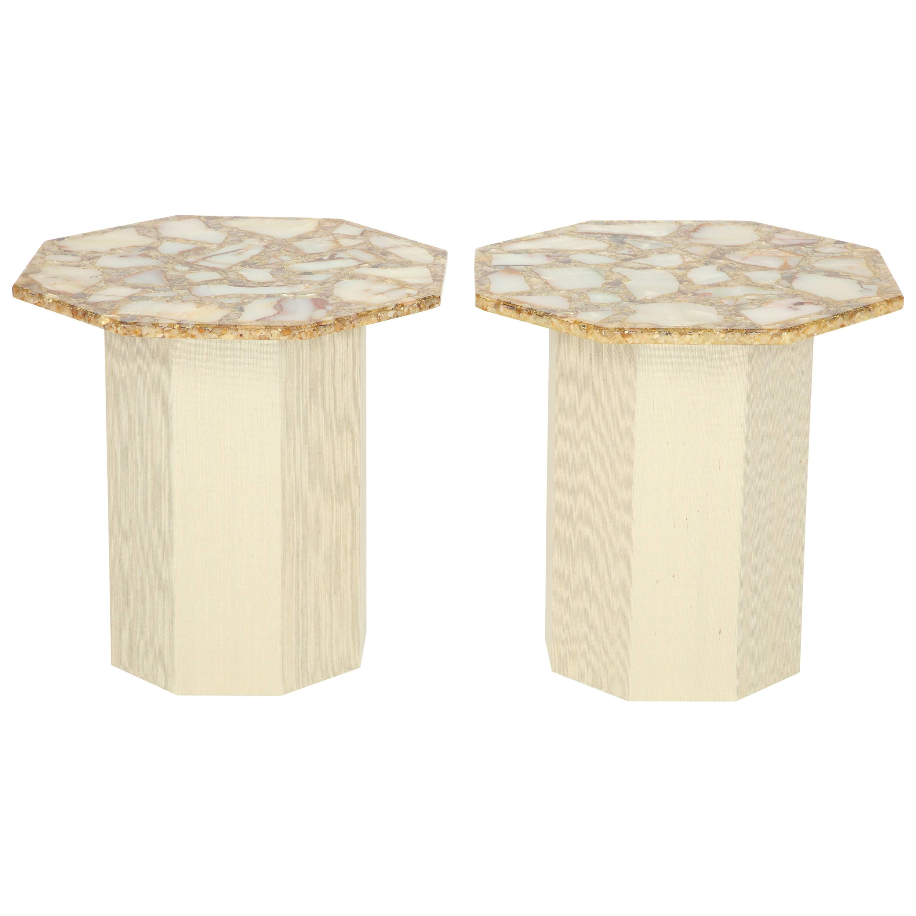 Pair of Octagonal Agate Side Tables