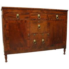 Antique Sheraton Flame Mahogany Sideboard with Cast Bronze Lion Pulls