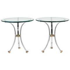 Pair of Maison Jansen Steel and Brass Side Tables, 1970s