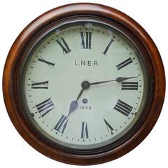 Antique Mahogany Cased Single Fusee Lner Railway Clock