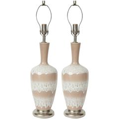 Italian Sand and White Froth Glazed Lamps