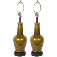 Paul Hanson Moss Green Porcelain Lamps 4