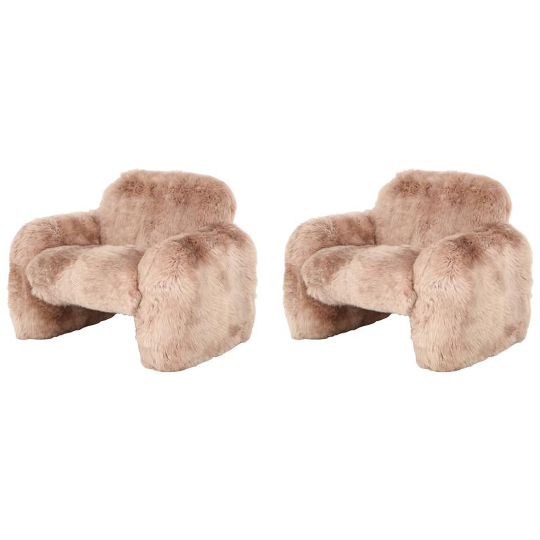 Ray Wilkes New Zealand Sheepskin Club Chairs at 1stDibs