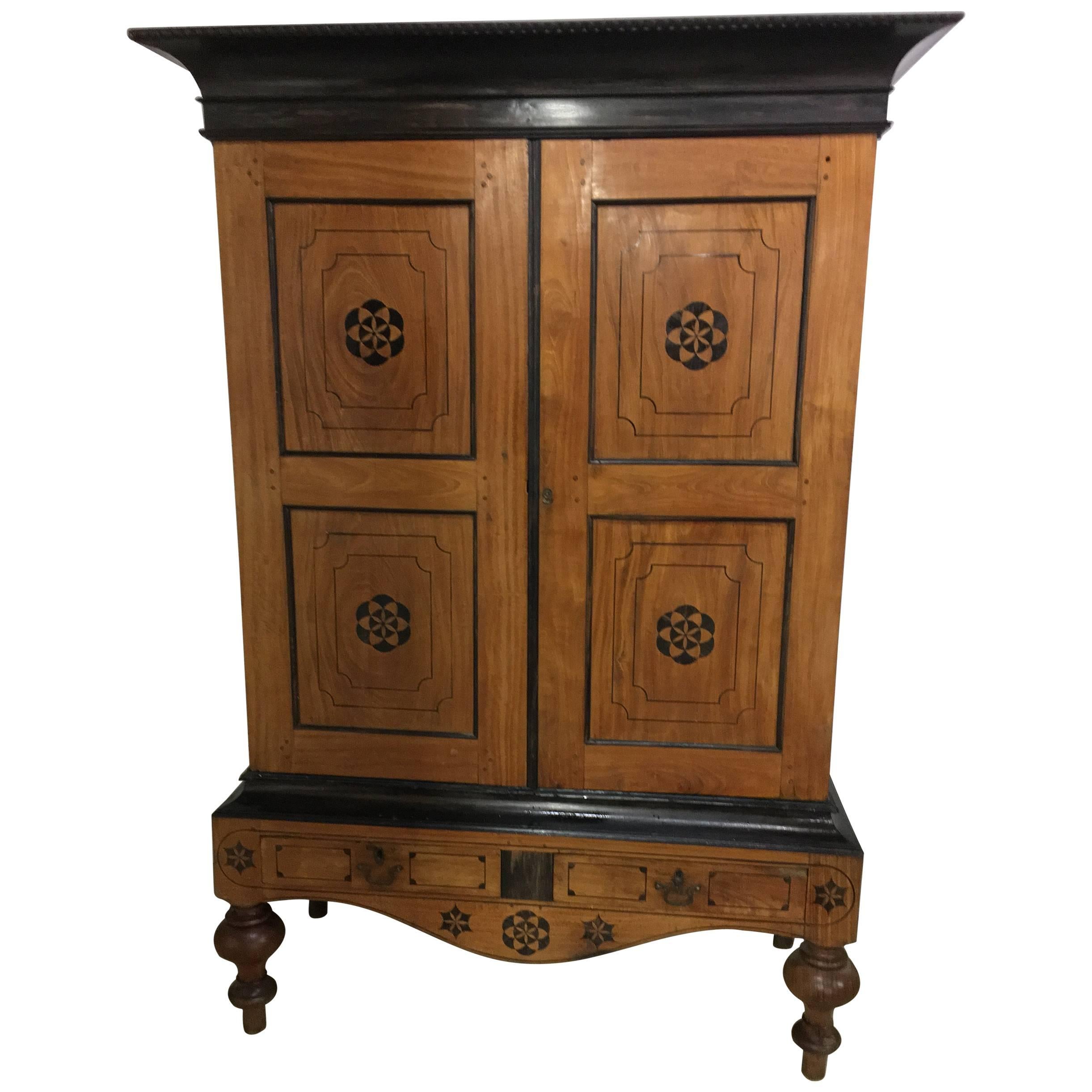 19th Century, Dutch Colonial Satinwood and Ebony Linen Press