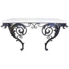 Antique Iron and Marble Console Table