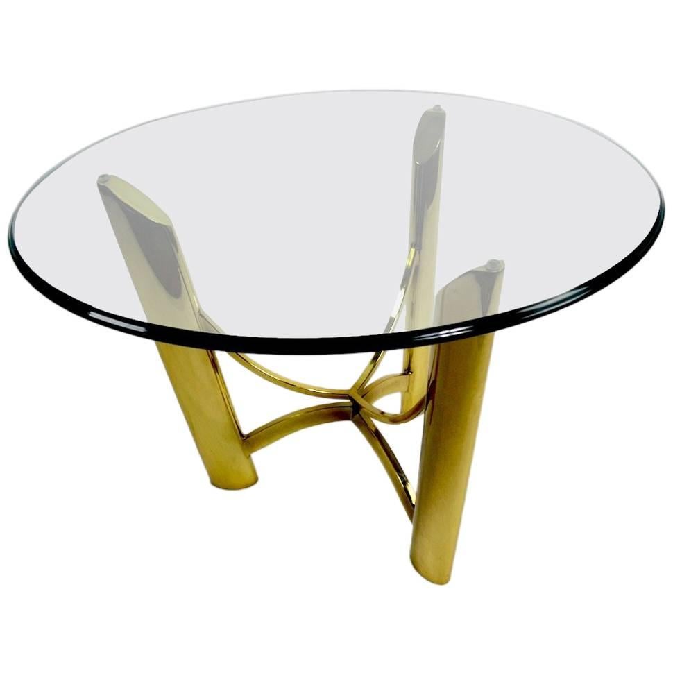 Brass Base Glass Top Table Attributed to Mastercraft