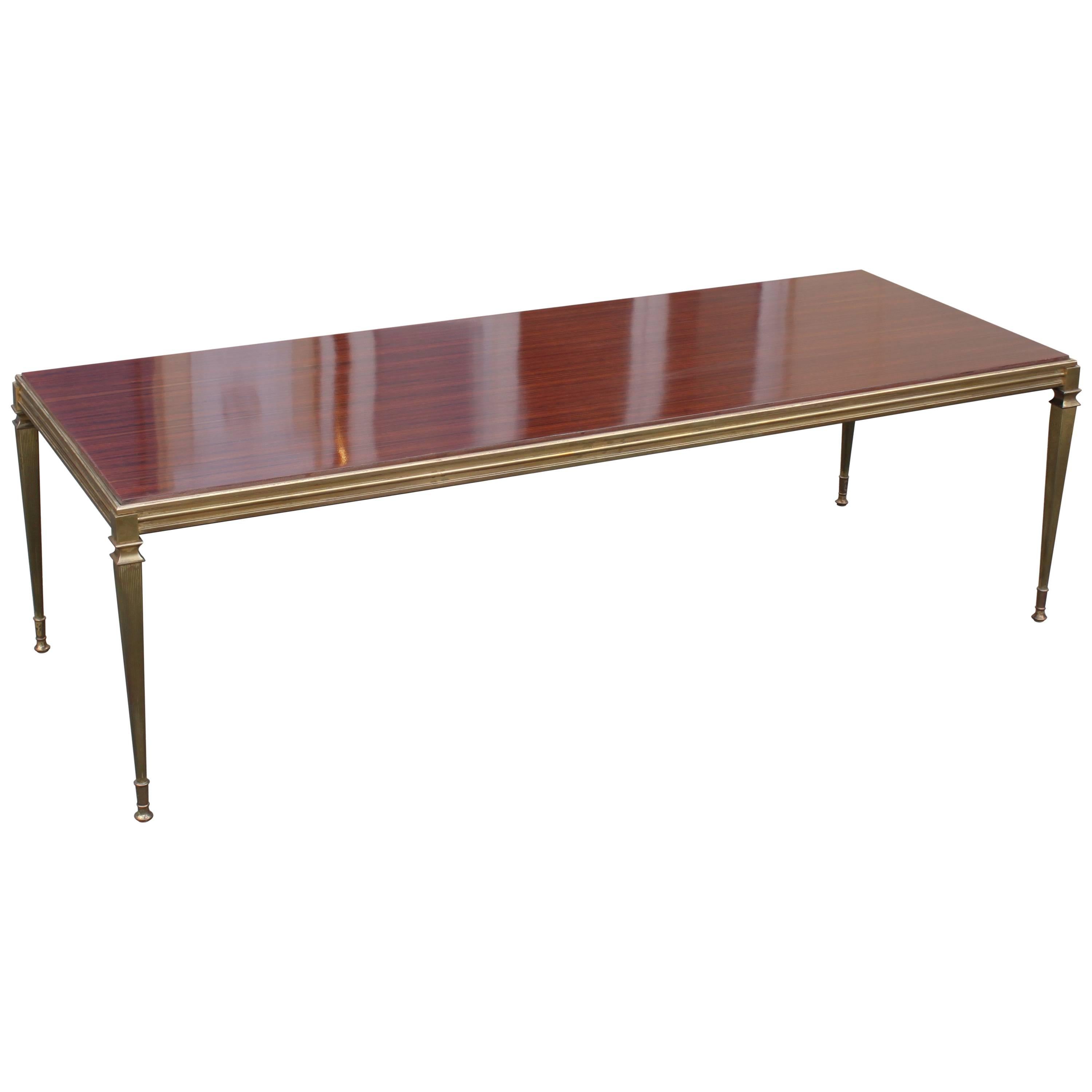 Brass Coffee Table with Walnut Top from 1960s For Sale