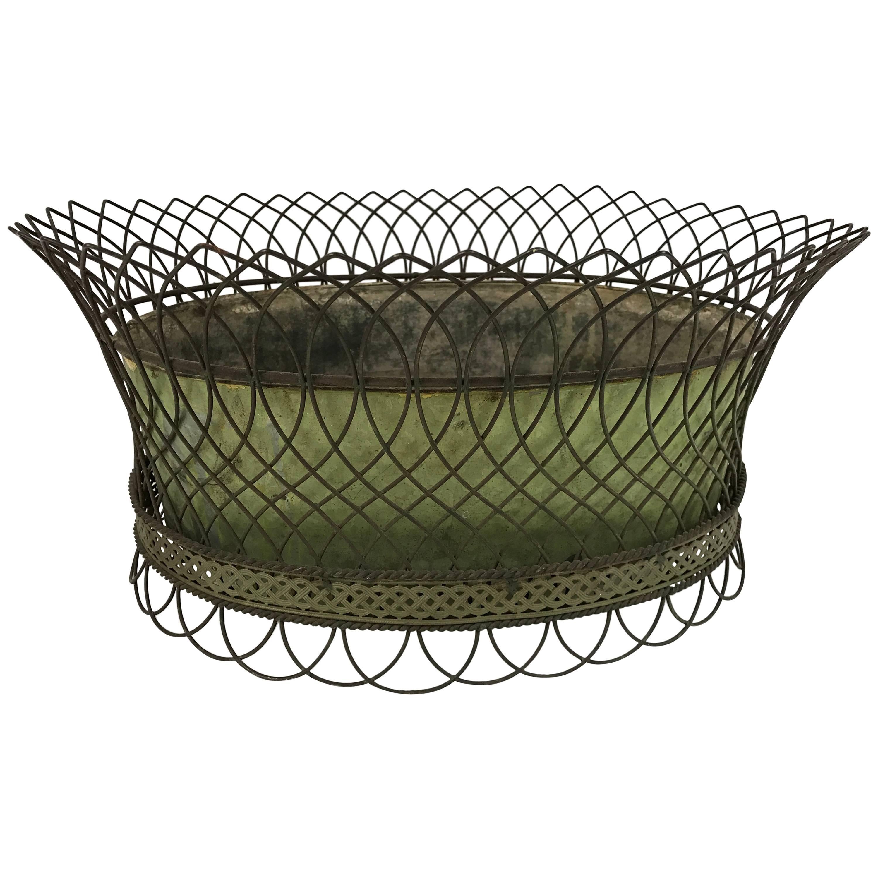 Antique French Tole and Wirework Planter